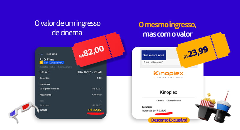 exemplo de um desconto em cinema no clube de vantagens do Rede Parcerias
