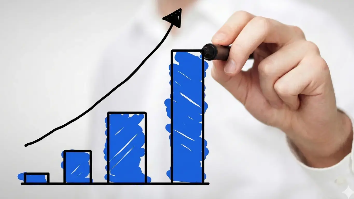 Uma pessoa desenhando gráfico em crescimento